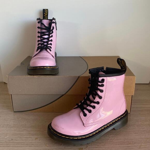 Dr. Martens 1460 Pink Leather Lace Up Zip Ankle Boots Girls  -Size 12 C - Picture 7 of 13